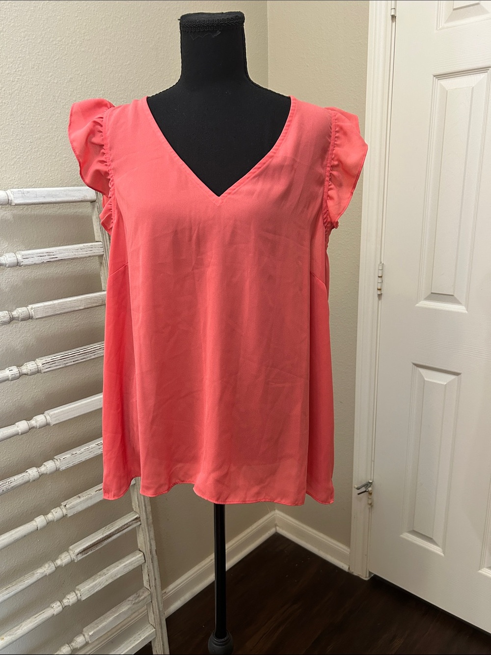 J. Crew Coral V-Neck Flutter Sleeve Blouse